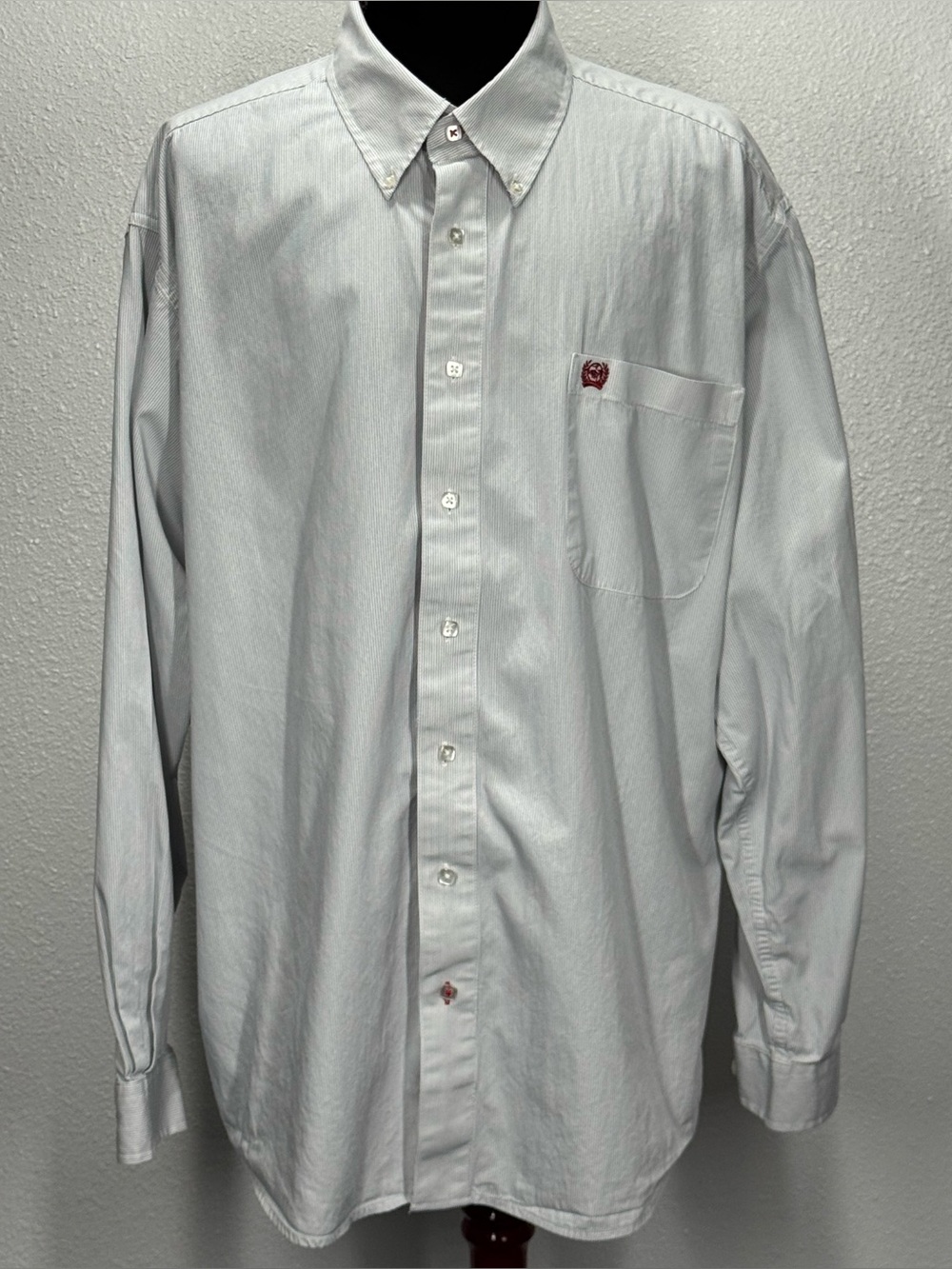CINCH Western Slate Gray / White Pinstripe Red Trim Button Up Shirt Large
